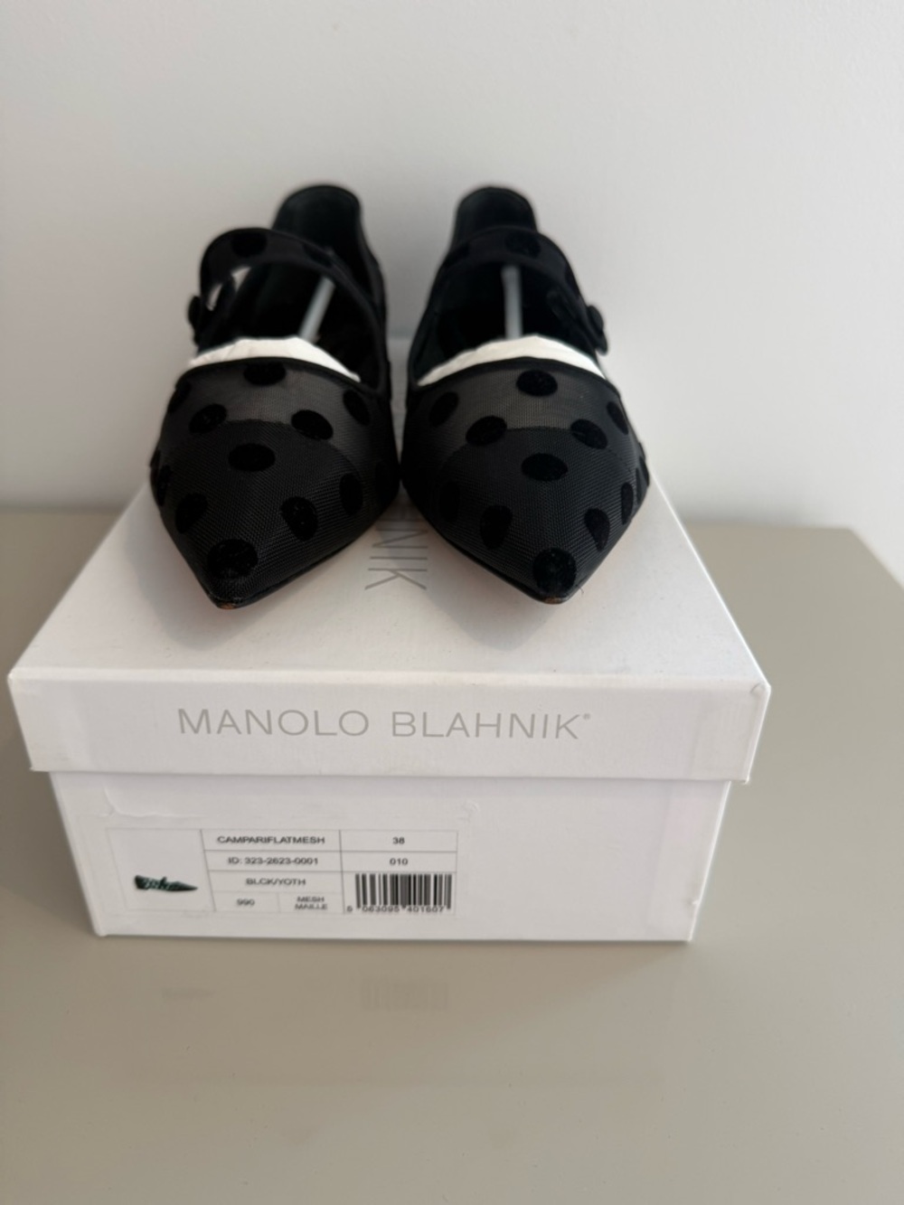 NIB Manolo Blahnik Campari Polka Dot Ballet Flats - Black - Picture 6 of 9